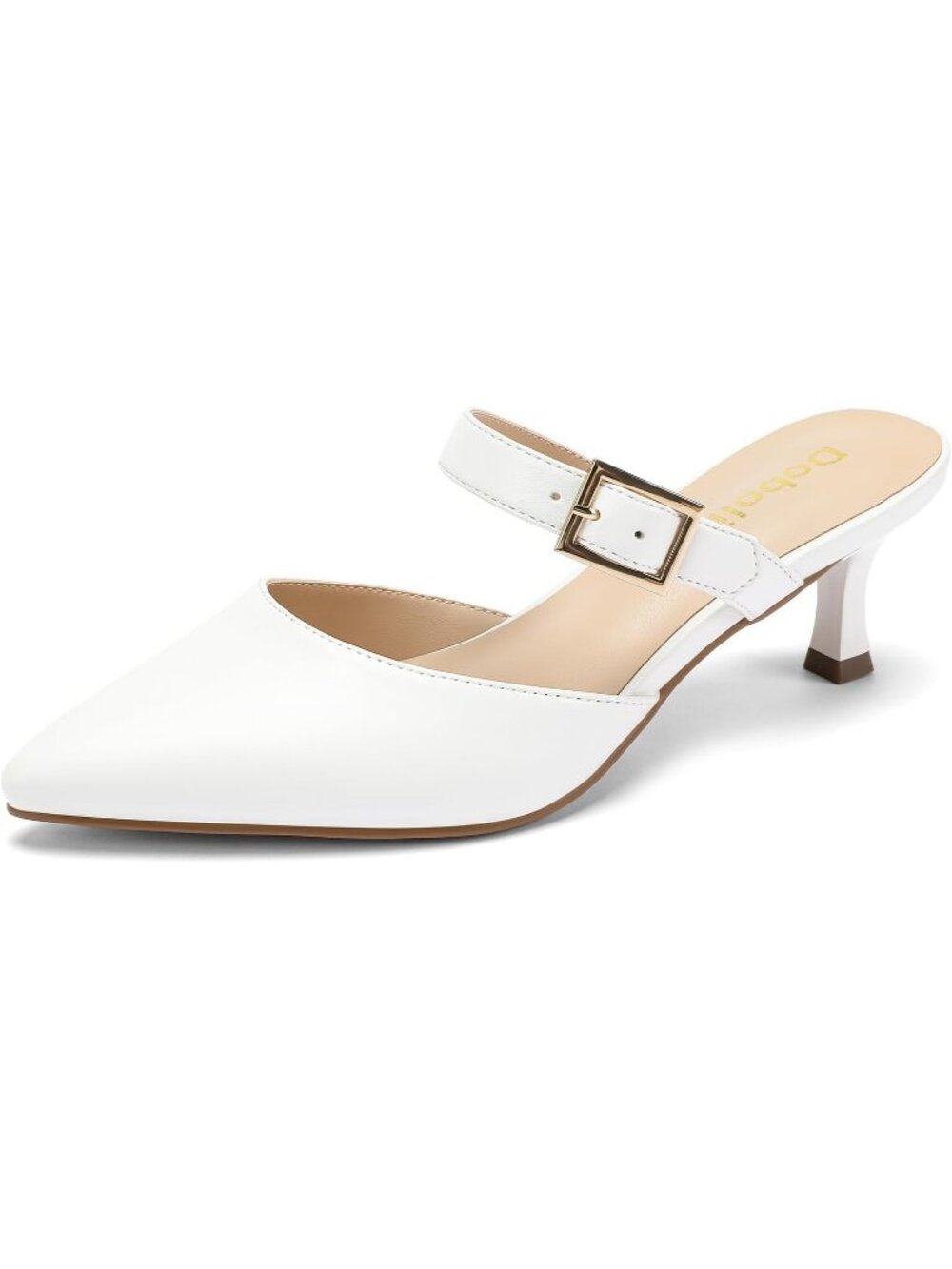 Women's White Closed Toe Kitten Heels Mules Low Heels Leather Dress Pumps Shoes